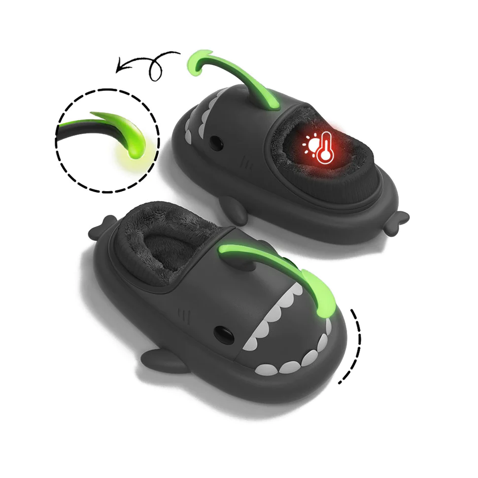 Shark Slides Winter - Angler Fish Lined Slippers Heel-covered