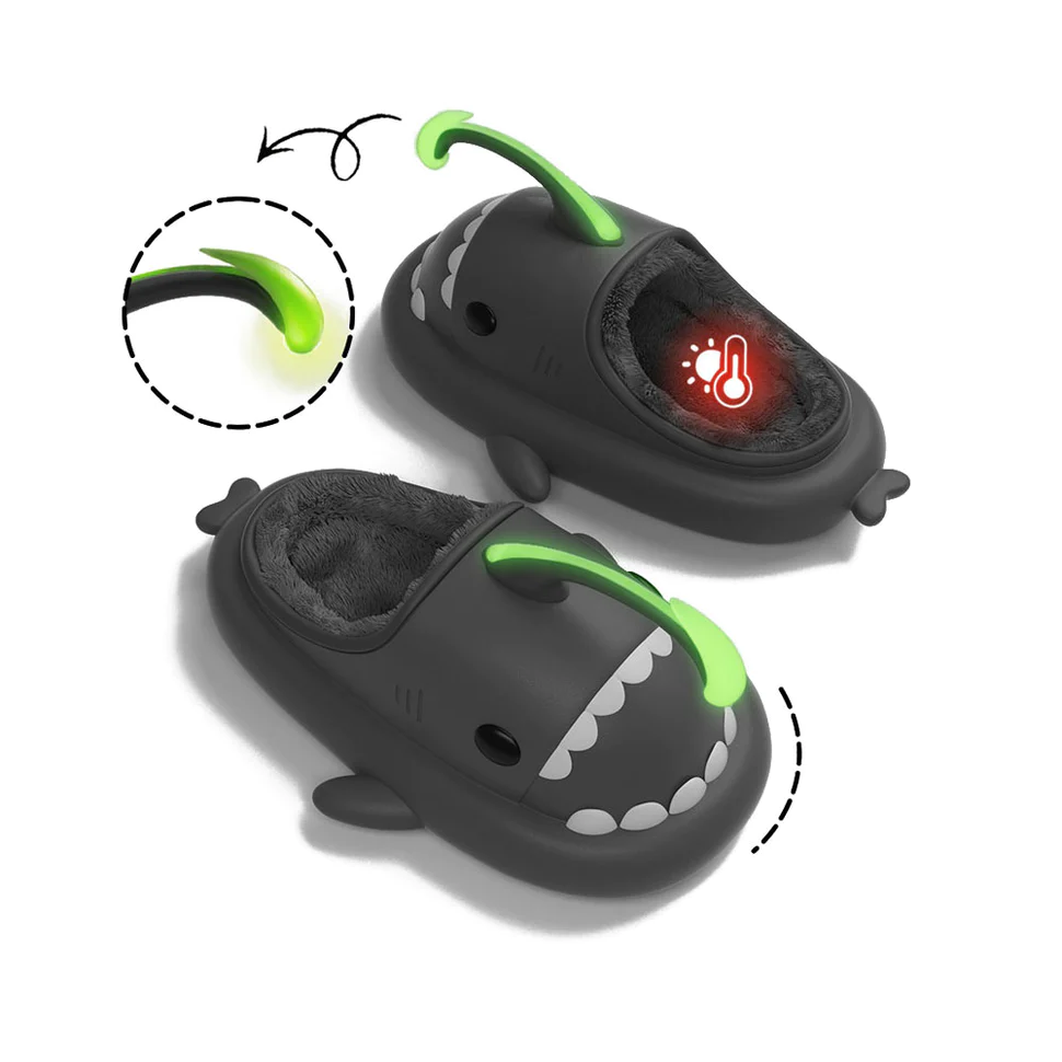 Shark Slides Winter - Anglerfish Lined Slippers Heel-open