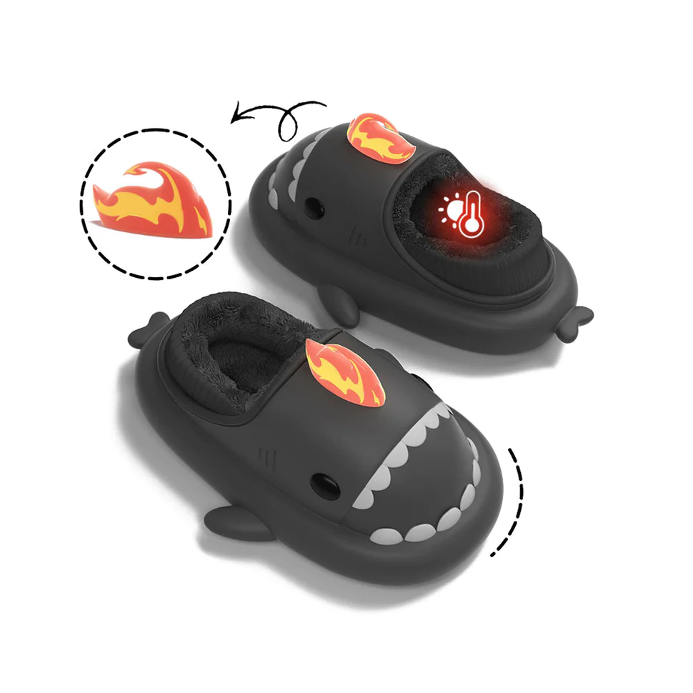Shark Slides Winter - Fire Kaiju Lined Slippers Heel-covered