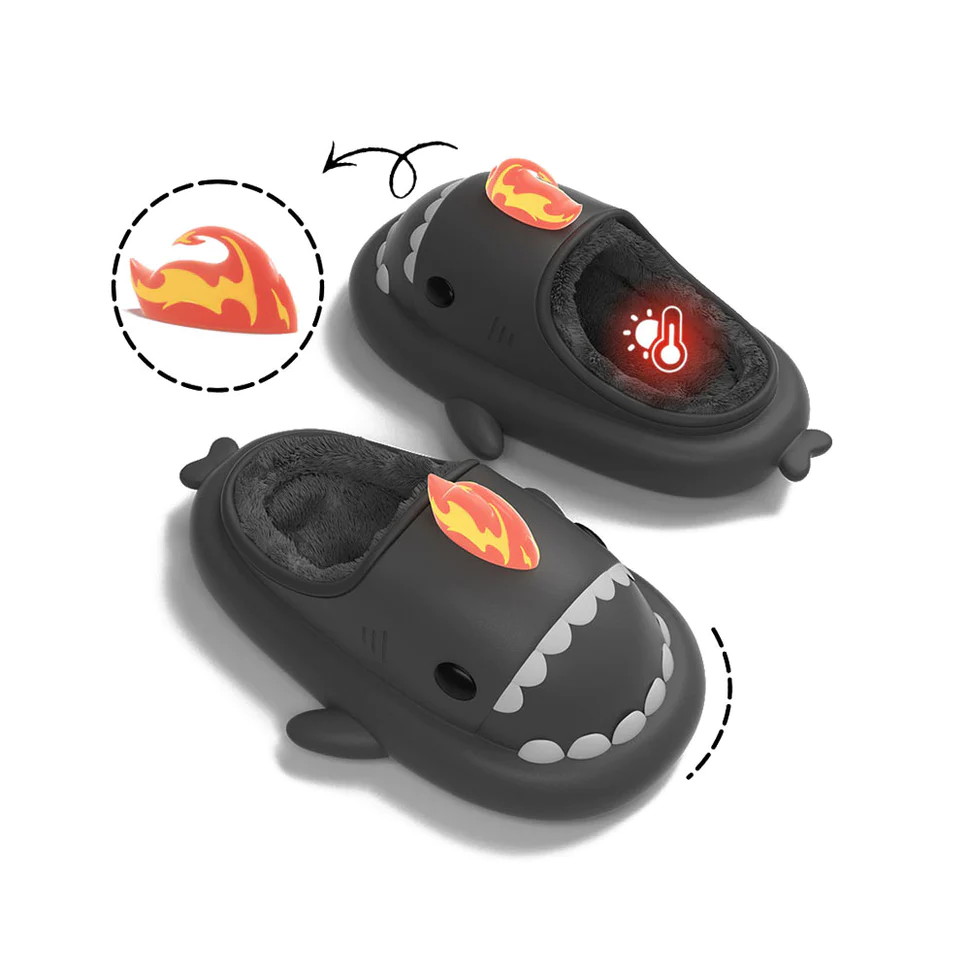 Shark Slides Winter - Fire Kaiju Lined Slippers Heel-open