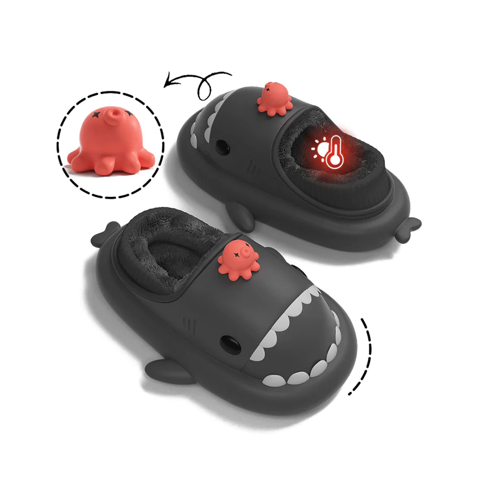 Shark Slides Winter - Octopus Lined Slippers Heel-covered