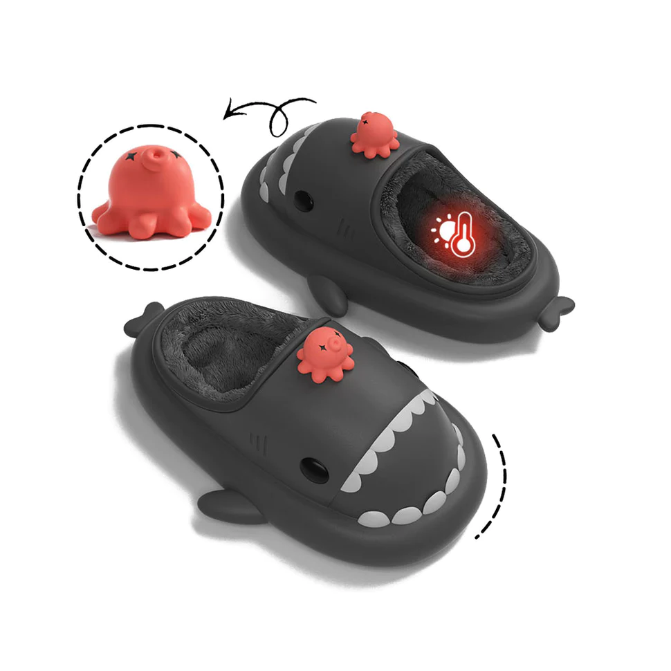 Shark Slides Winter - Octopus Lined Slippers Heel-open