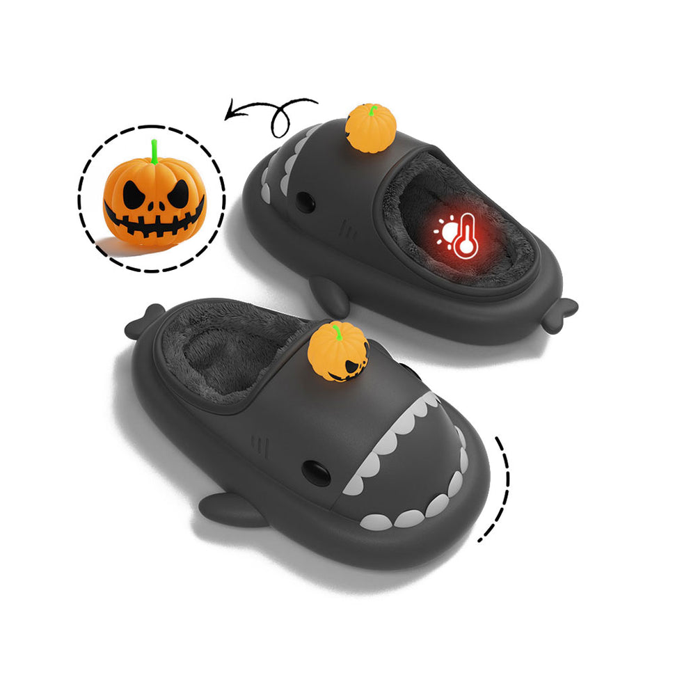 Shark Slides Winter - Pumpkin Lined Slippers Heel-open