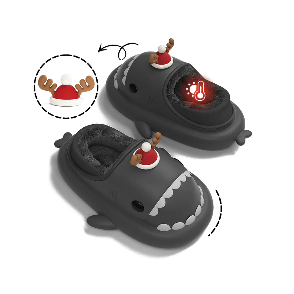 Shark Slides Winter - Reindeer Lined Slippers Heel-covered
