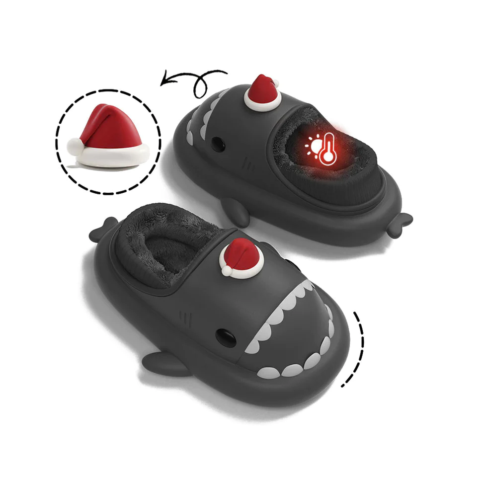 Shark Slides Winter - Santa Lined Slippers Heel-covered