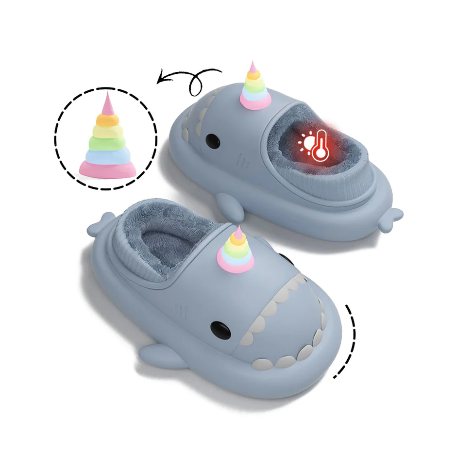 Shark Slides Winter - Unicorn Lined Slippers Heel-covered