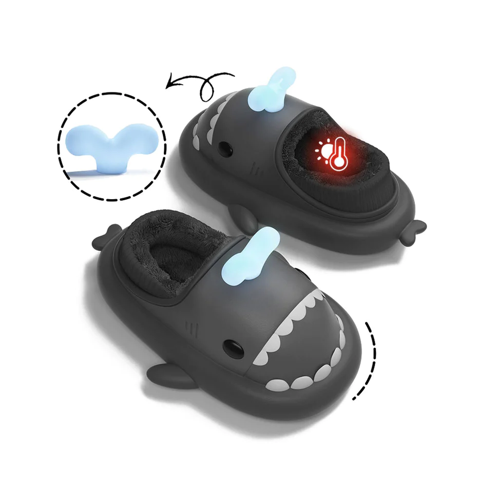 Shark Slides Winter - Whale Spouting Lined Slippers Heel-covered