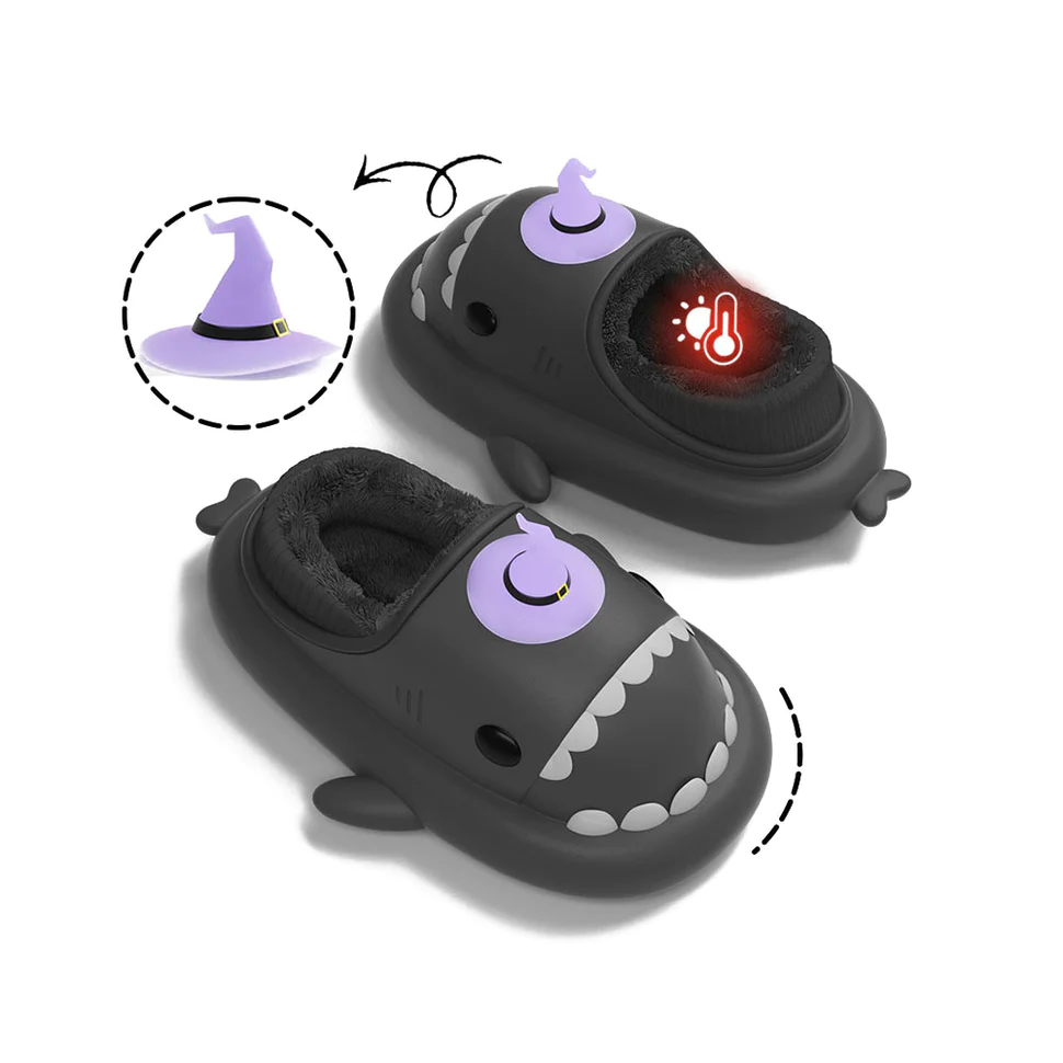 Shark Slides Winter - Witch Hat Lined Slippers Heel-covered